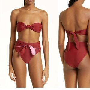 NWT Veronica Beard Gilly Knotted Strapless Bikini Top Deep Brick L MSRP: 178.00